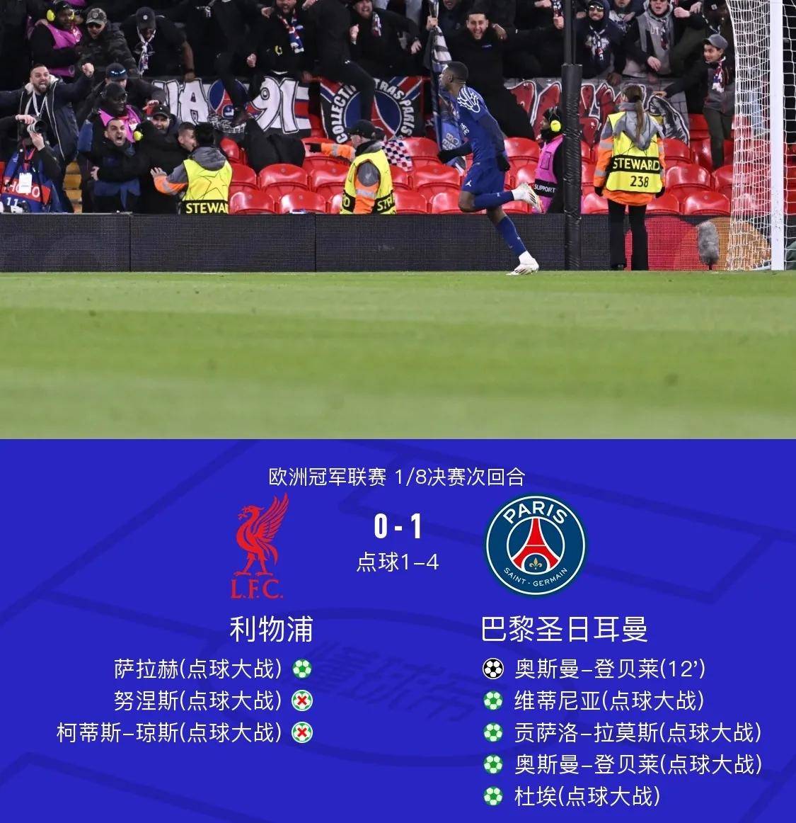 巴黎圣日耳曼主场战平利物浦，锁定欧冠决赛名额的简单介绍